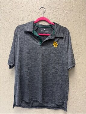 Colosseum Men’s medium Gray Polo with Yellow BU Logo